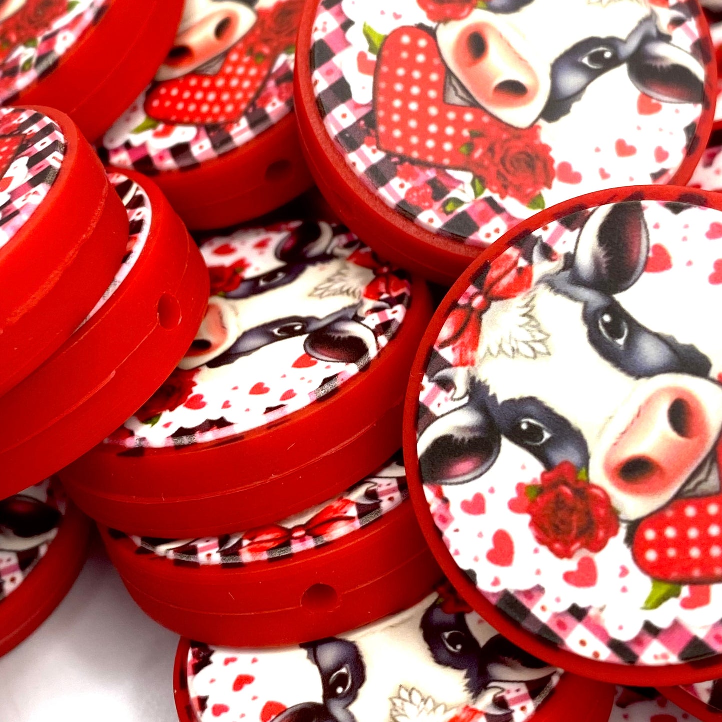I’m Stuck on Moo, Valentine Printed Silicone Focal Beads