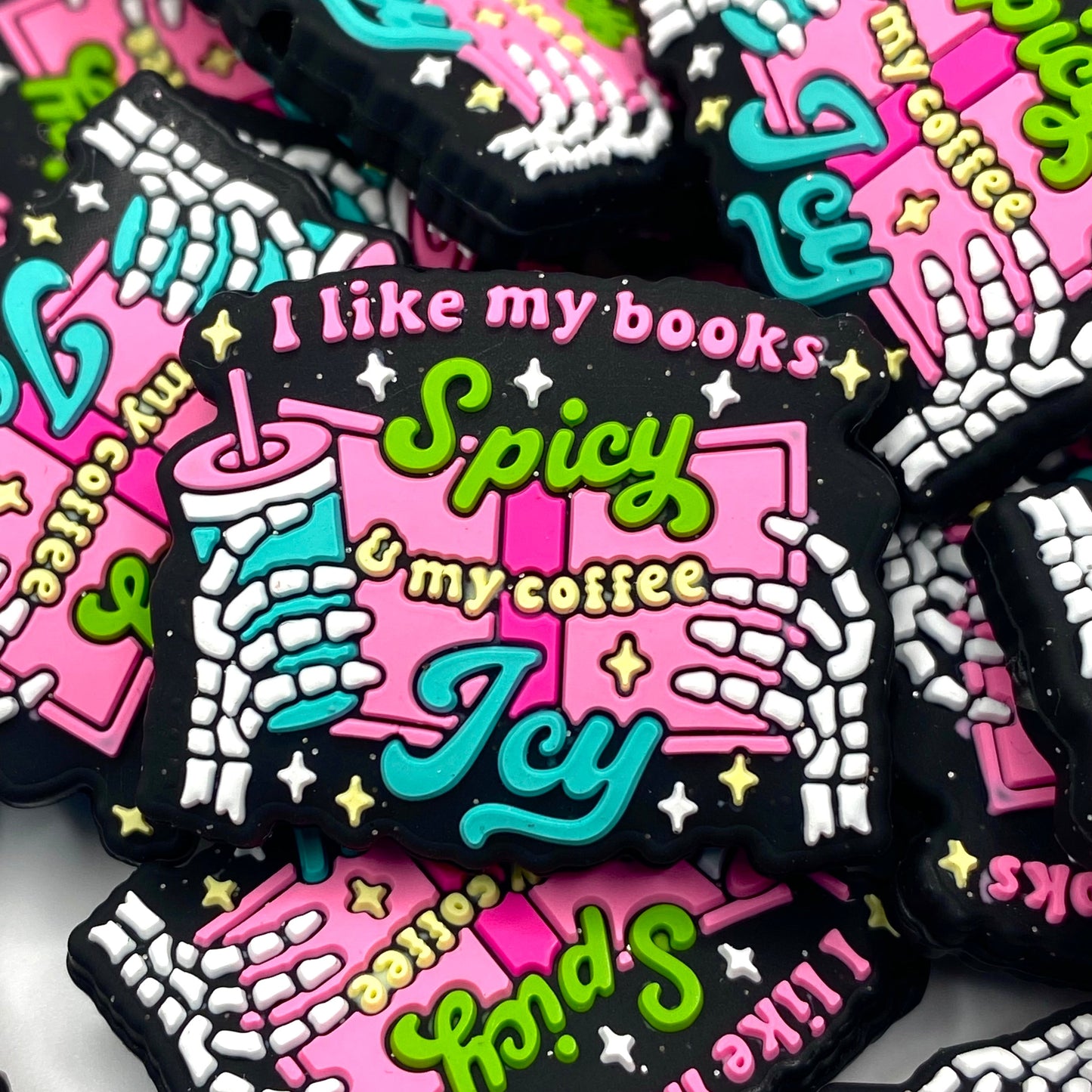 I Like My Books Spicy & My Coffee Icy Silicone Focal Beads