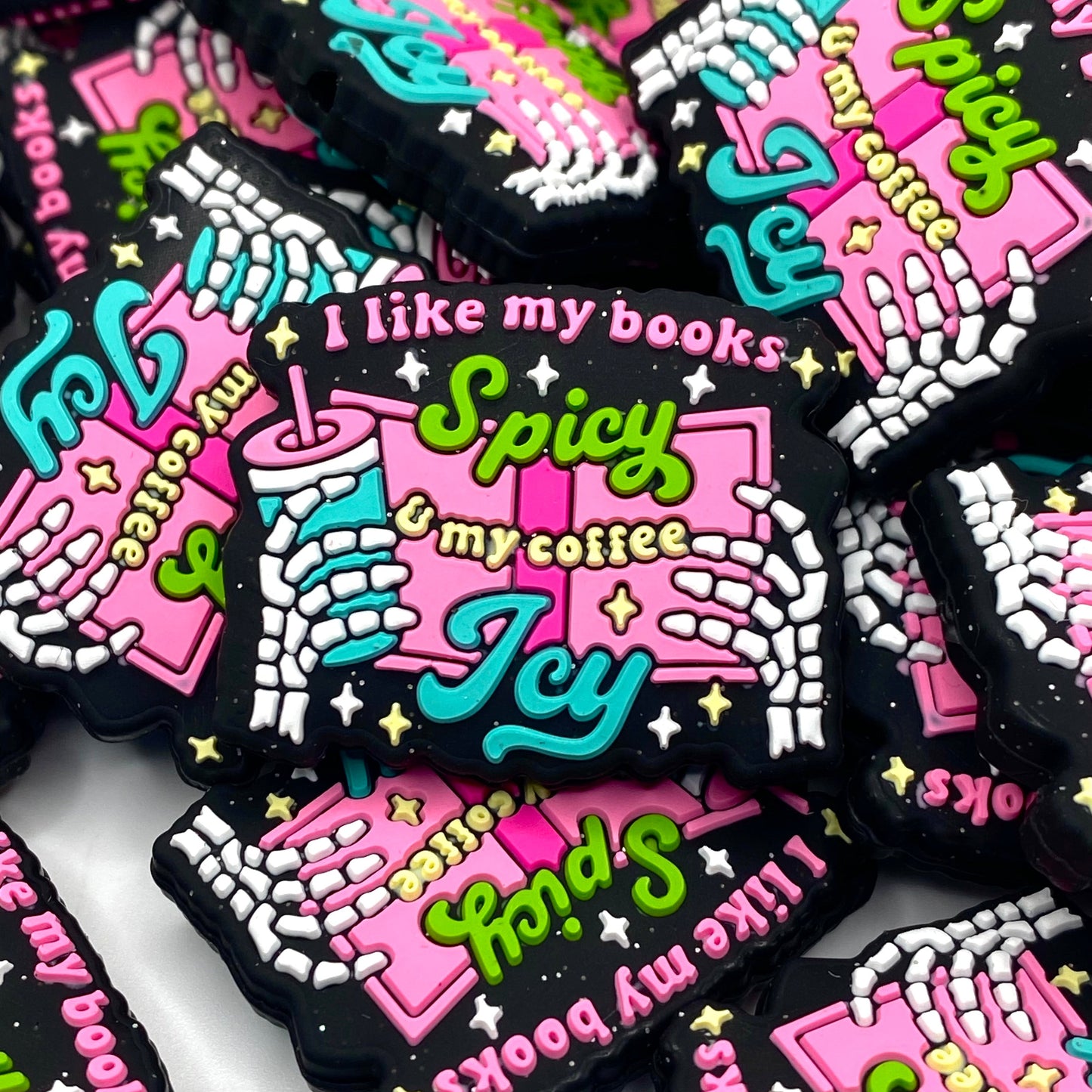 I Like My Books Spicy & My Coffee Icy Silicone Focal Beads