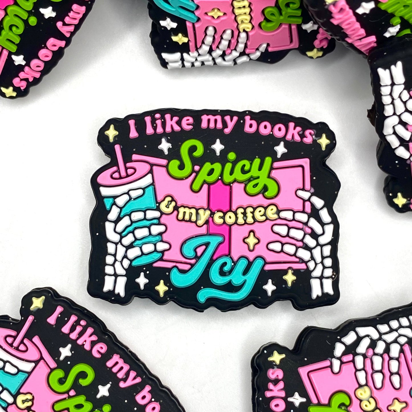 I Like My Books Spicy & My Coffee Icy Silicone Focal Beads