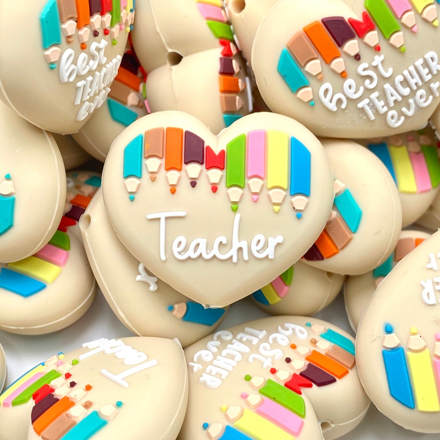 Best Teacher Ever Heart 3D Silicone Focal Beads