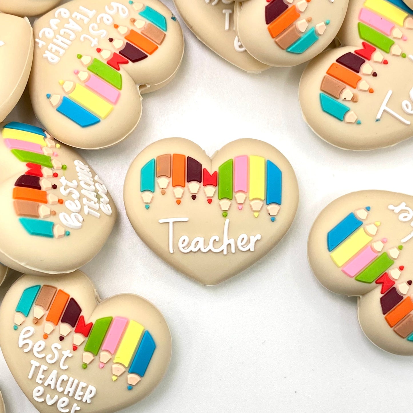 Best Teacher Ever Heart 3D Silicone Focal Beads