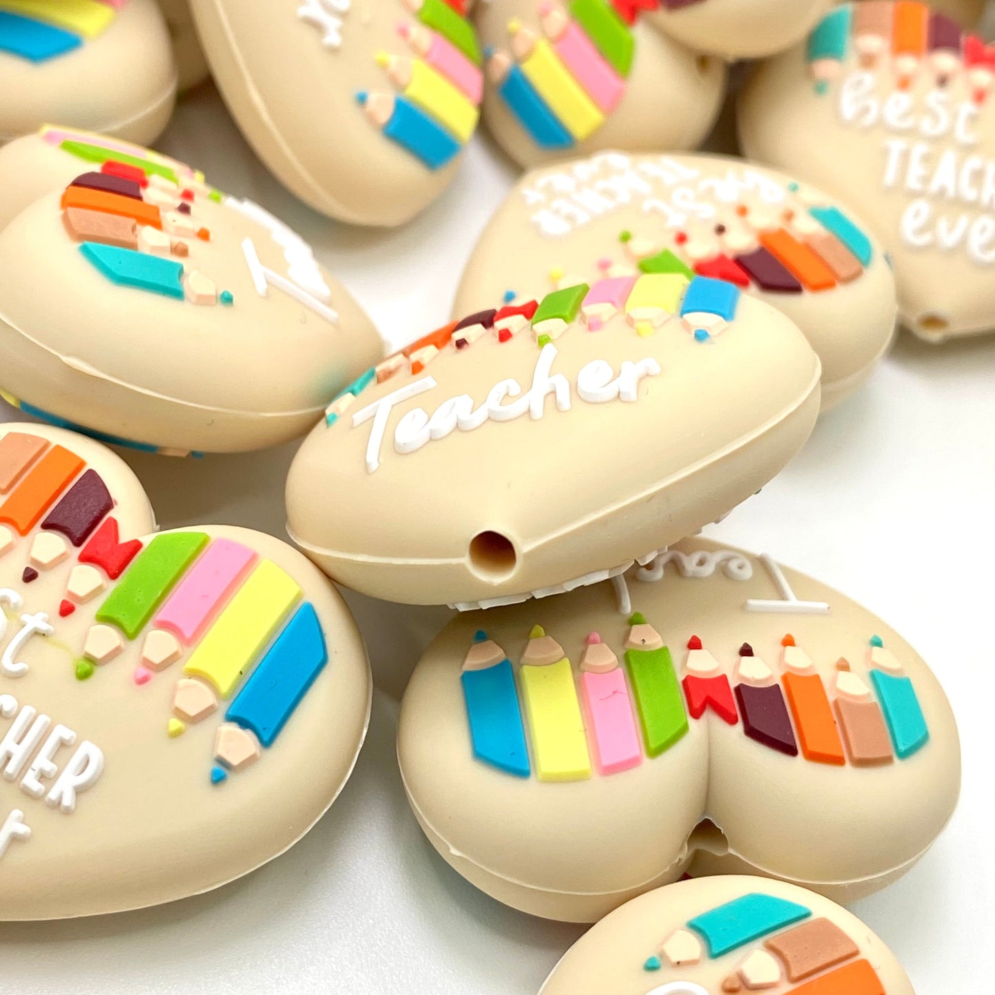 Best Teacher Ever Heart 3D Silicone Focal Beads