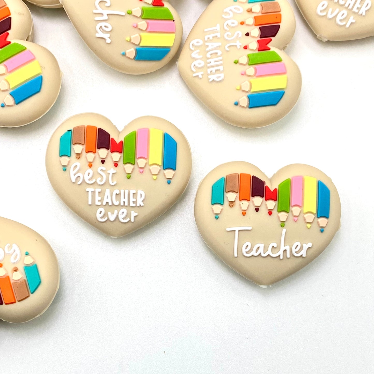 Best Teacher Ever Heart 3D Silicone Focal Beads