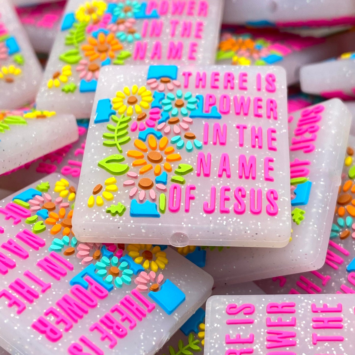 There is Power in the Name of Jesus Silicone Focal Beads
