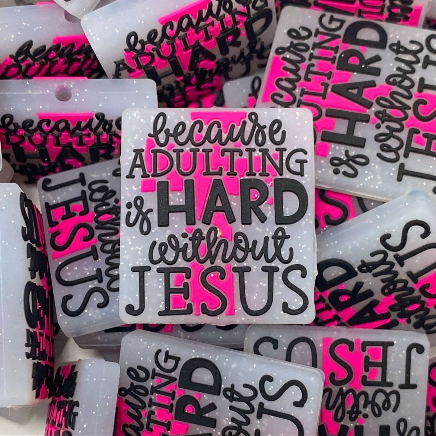 Because Adulting is Hard Without Jesus Silicone Focal Beads