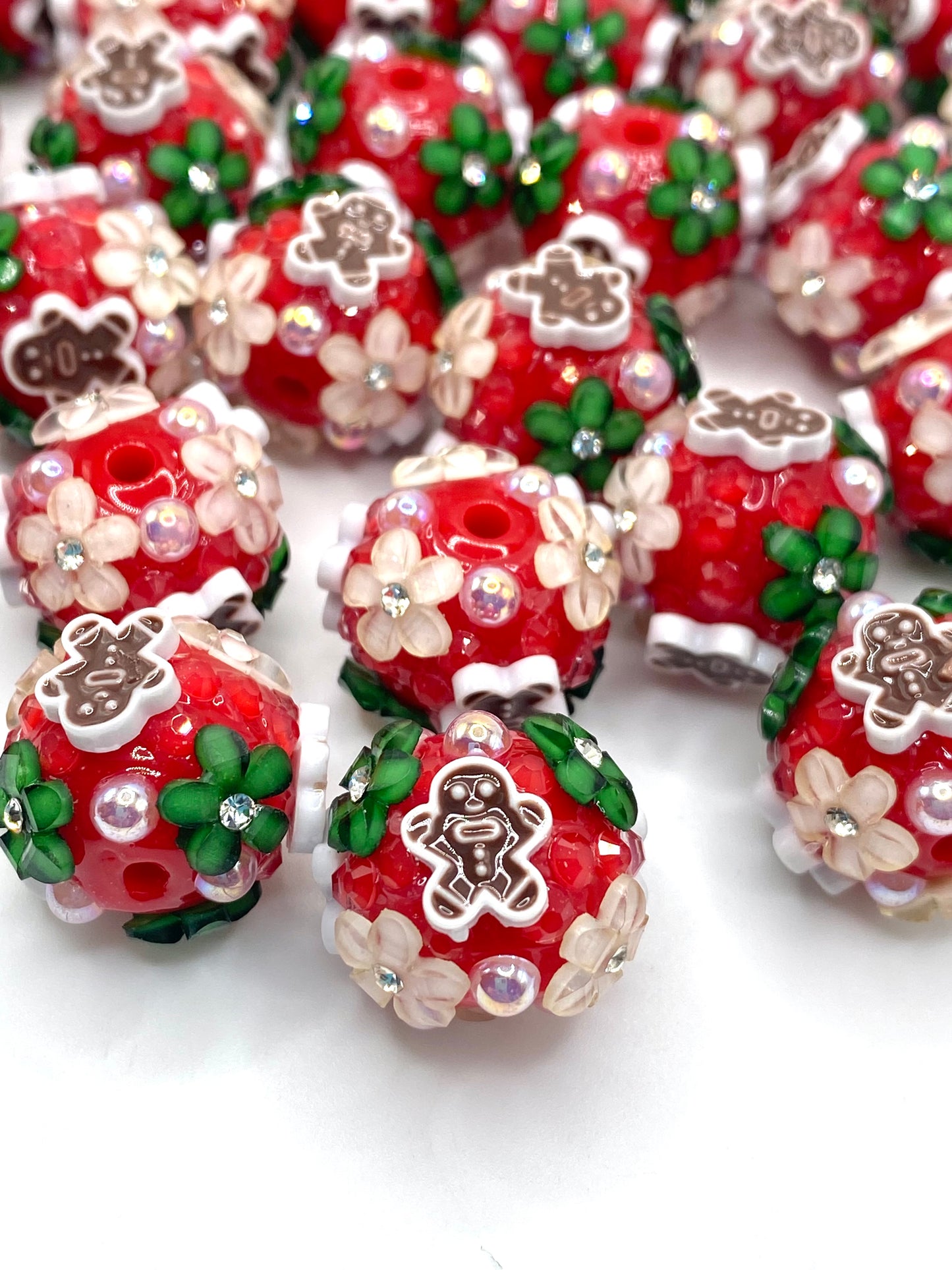 Christmas Fancy Flower Acrylic Beads- 5pcs