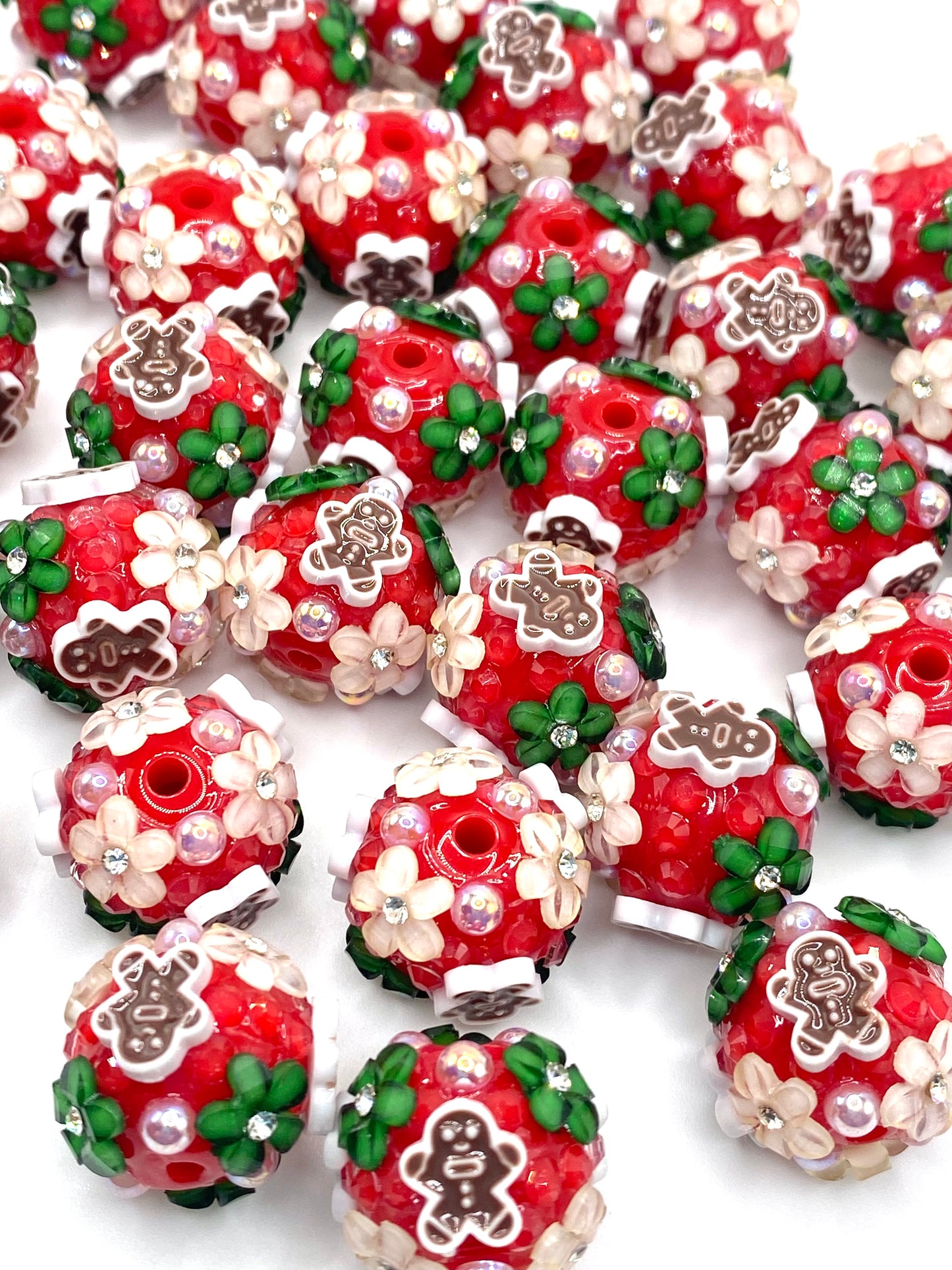 Christmas Fancy Flower Beads- 5pcs