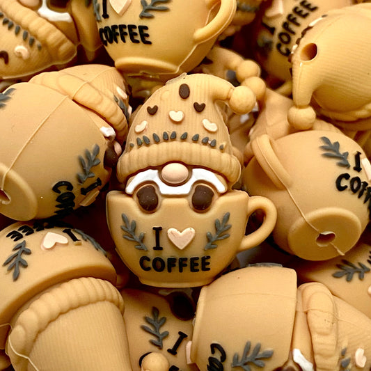 Coffee Time Gnomies 3D Silicone Focal Beads