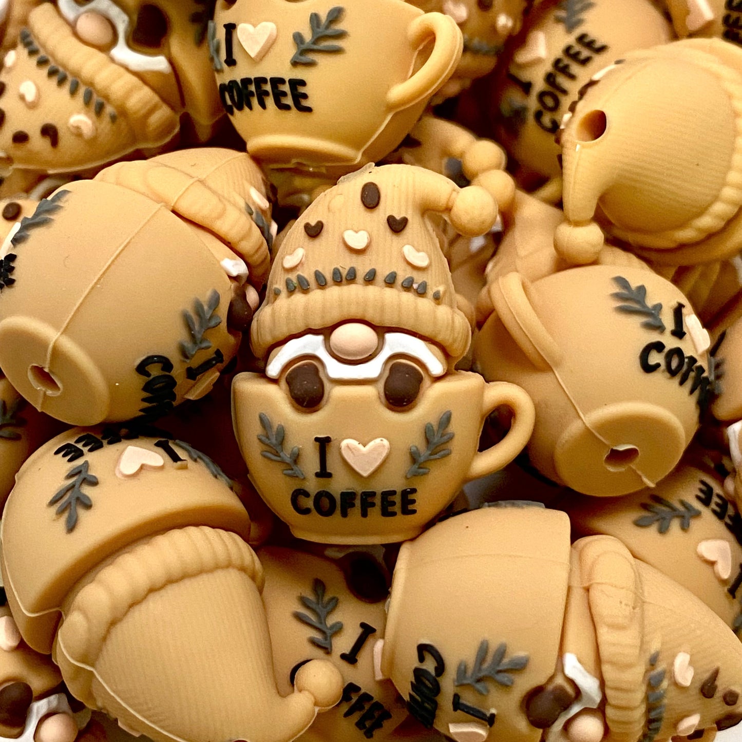 Coffee Time Gnomies 3D Silicone Focal Beads