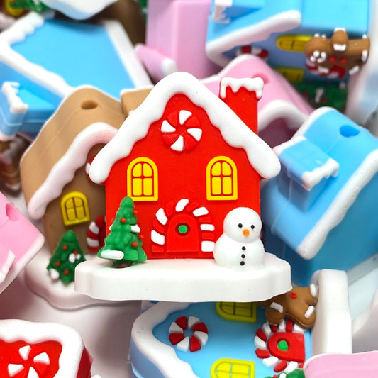 A Tiny Home in a Winter Wonderland 3D Silicone Focal Beads