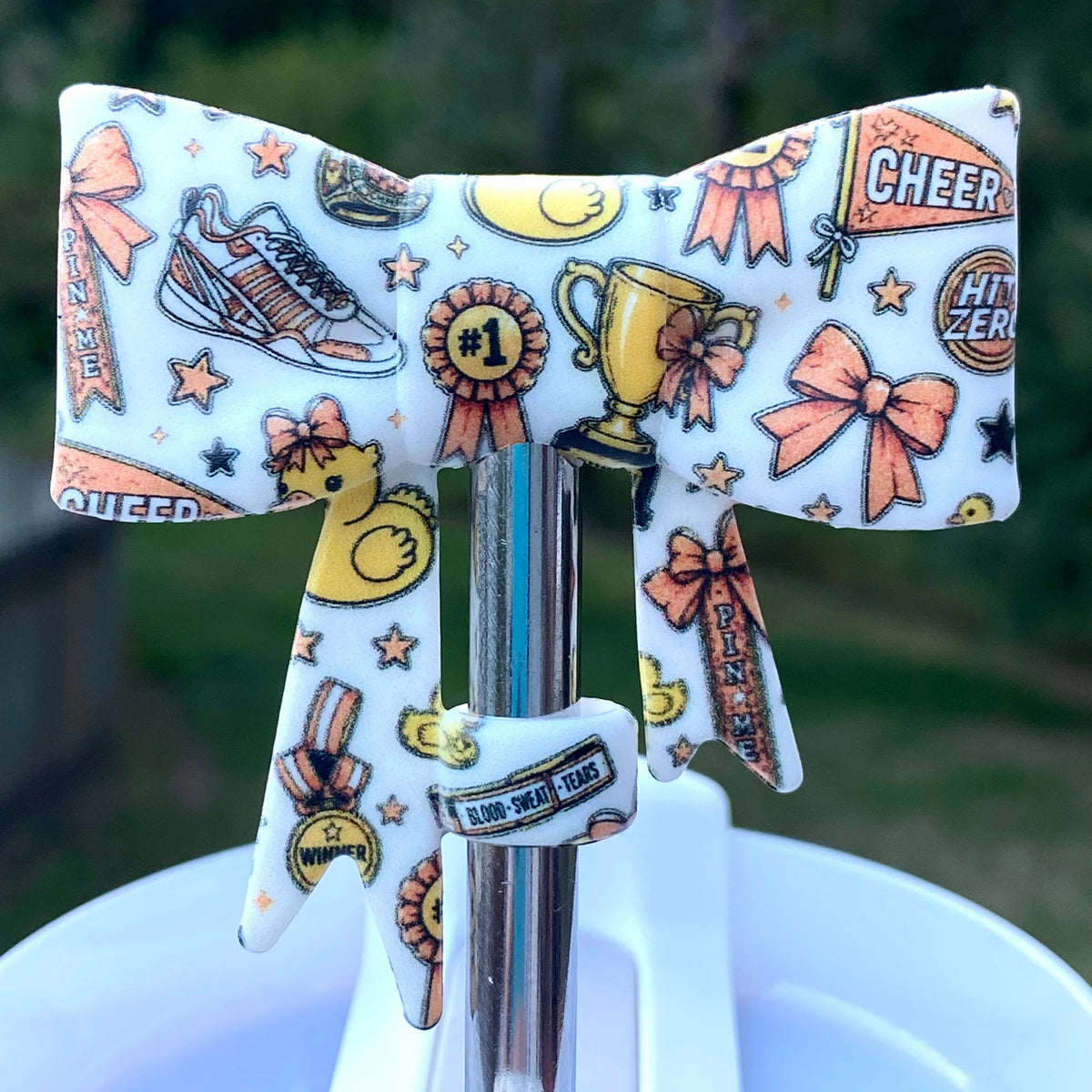 This is All Star Cheer 3D Silicone Straw Topper