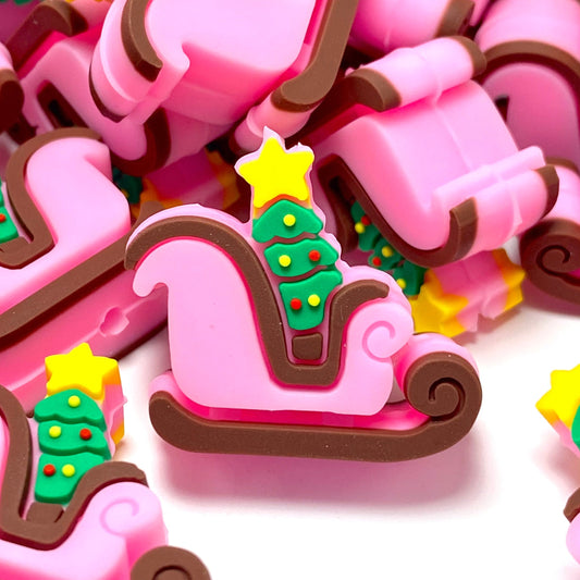 Sleighing Christmas in Pink 3D Silicone Focal Beads