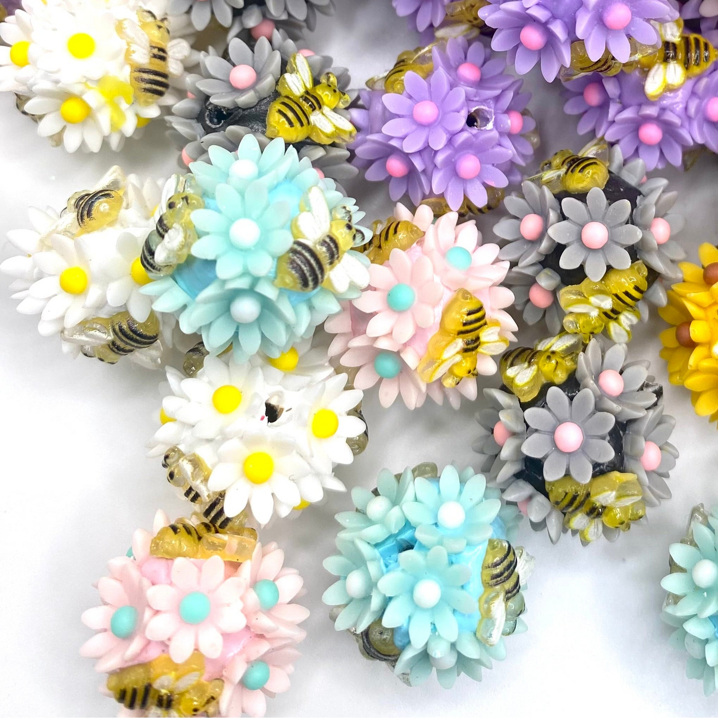 Even Busy Bees Stop and Smell The Roses Fancy Acrylic Beads
