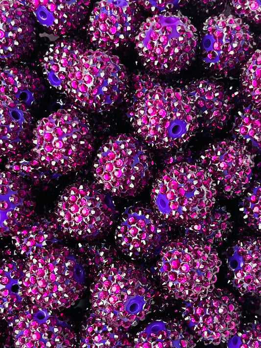 Dark Purple Rhinestone Beads 20mm | Purple Beads | Cute Beads | Bubblegum Beads