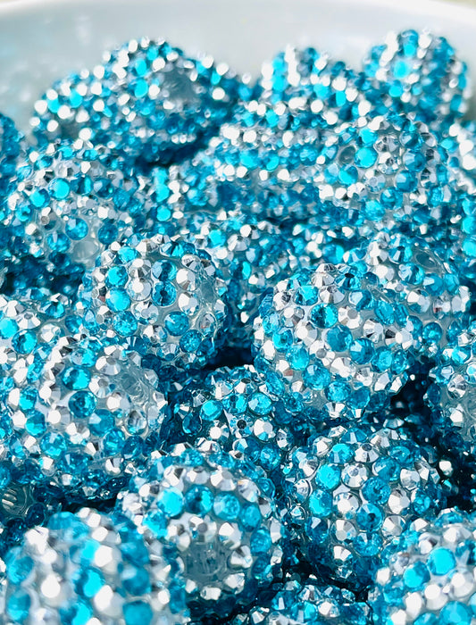 Bye Bye Blue Rhinestone Beads 20mm | Blue Beads | Silver Beads | Bubblegum Beads | 20mm Beads