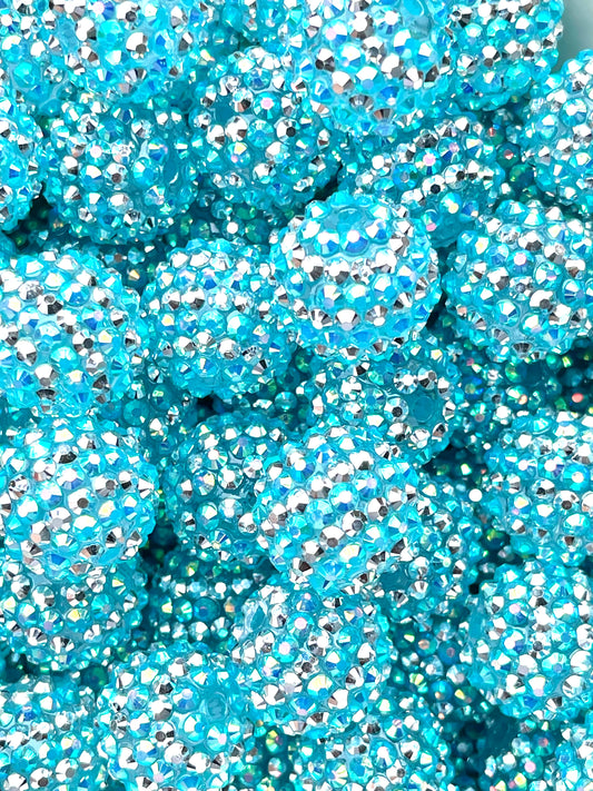 Aqua Girl Rhinestone Beads 20mm | Blue Beads | Silver Beads | Bubblegum Beads | 20mm Beads