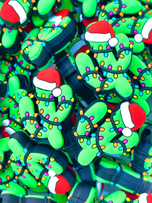 Cactus with Christmas Lights Silicone Focal Beads | Holiday Gifts | Christmas Beads