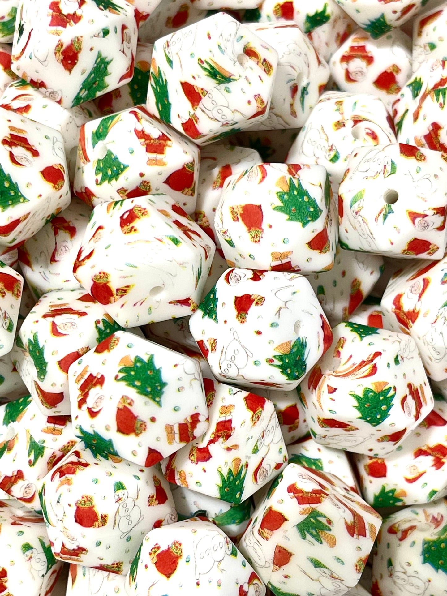 Christmas Hexagon Printed Silicone Beads 20mm