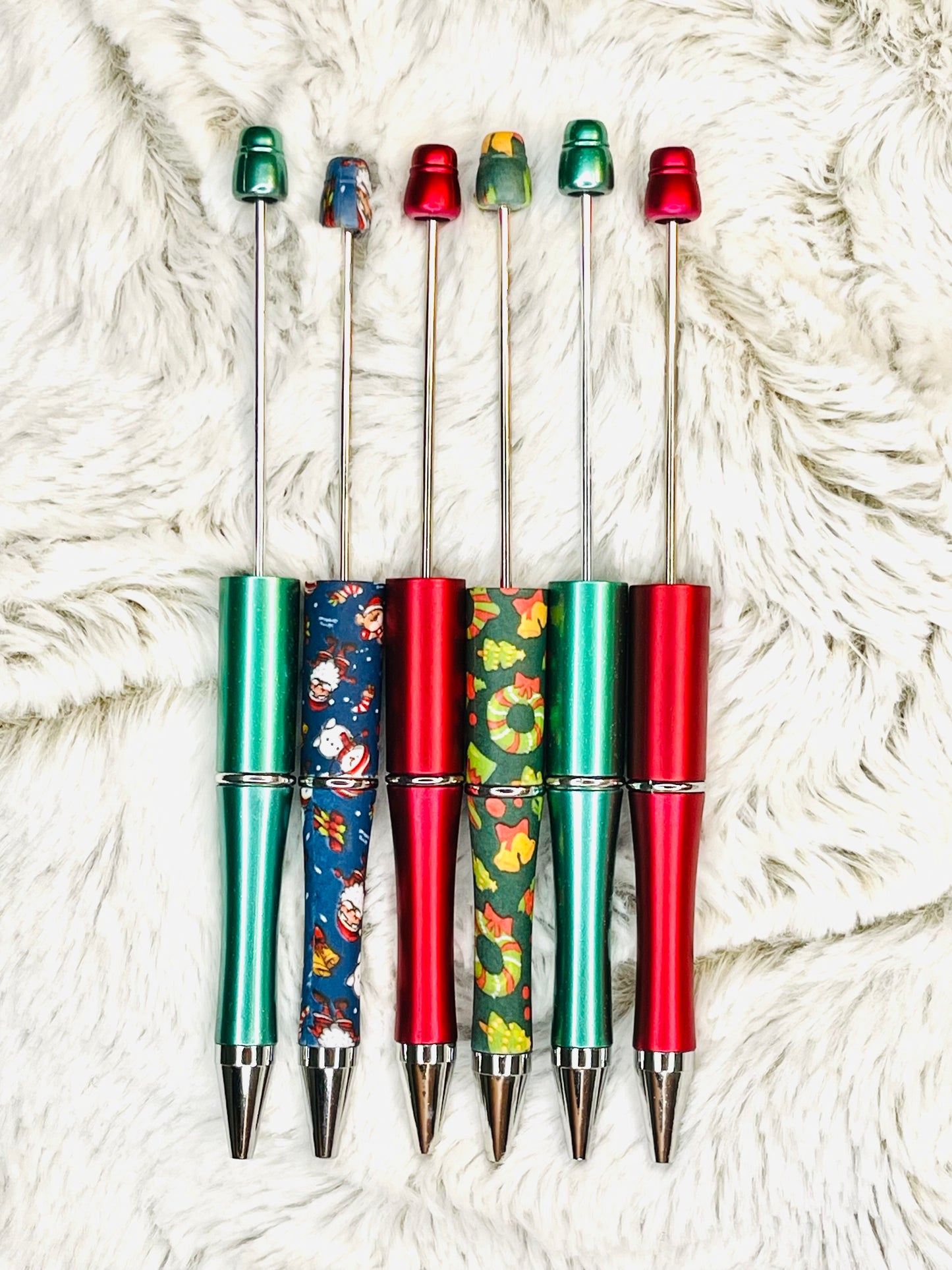 Holiday Themed Beadable Pens | 5 lot | Christmas Pens | Festive Pen Colors