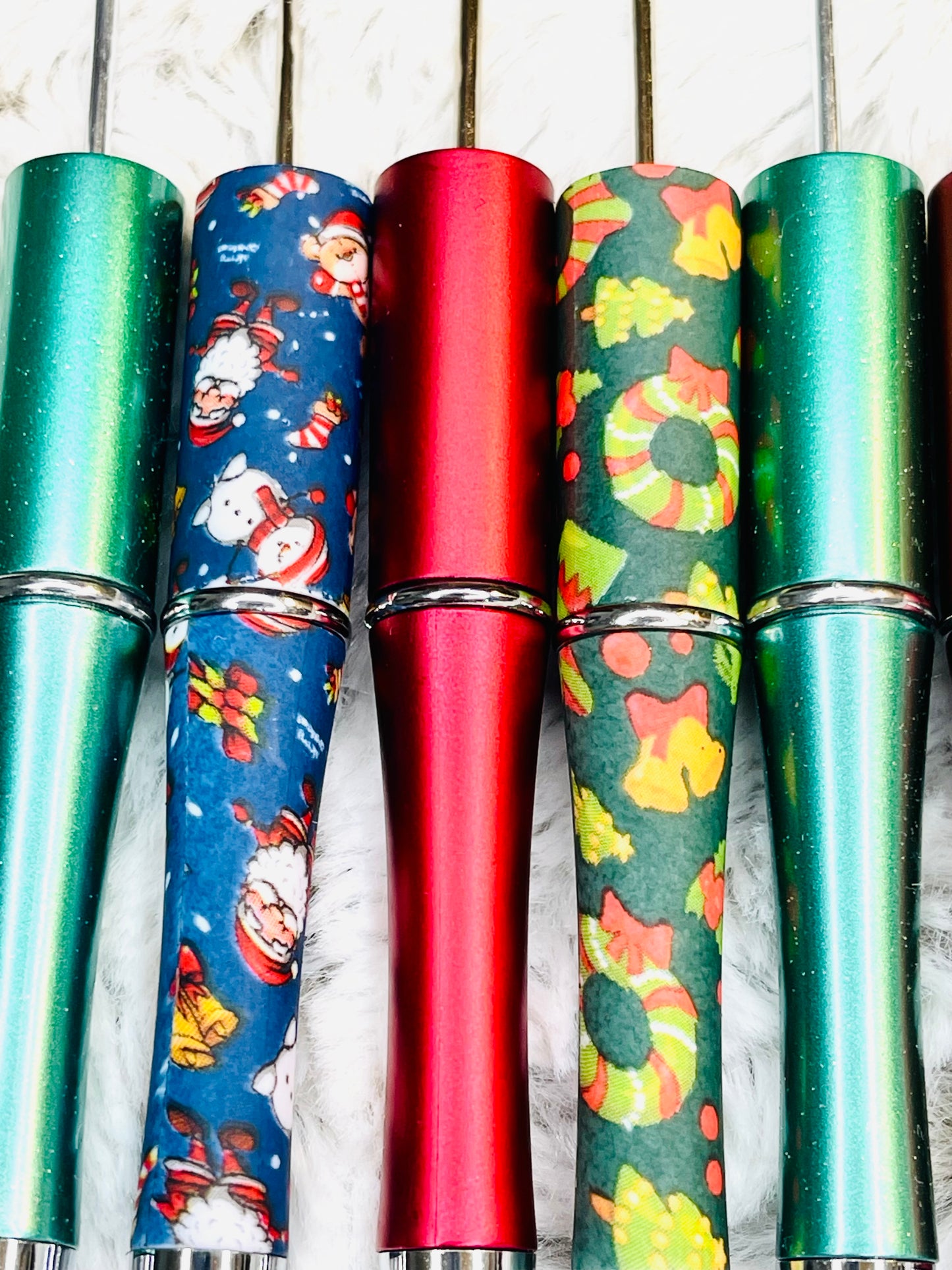 Holiday Themed Beadable Pens | 5 lot | Christmas Pens | Festive Pen Colors