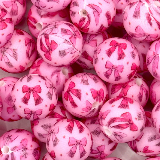Pink Knits, Pretty Bows Printed Silicone Beads