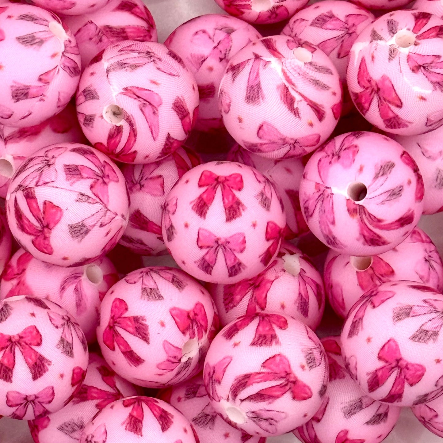 Pink Knits, Pretty Bows Printed Silicone Beads