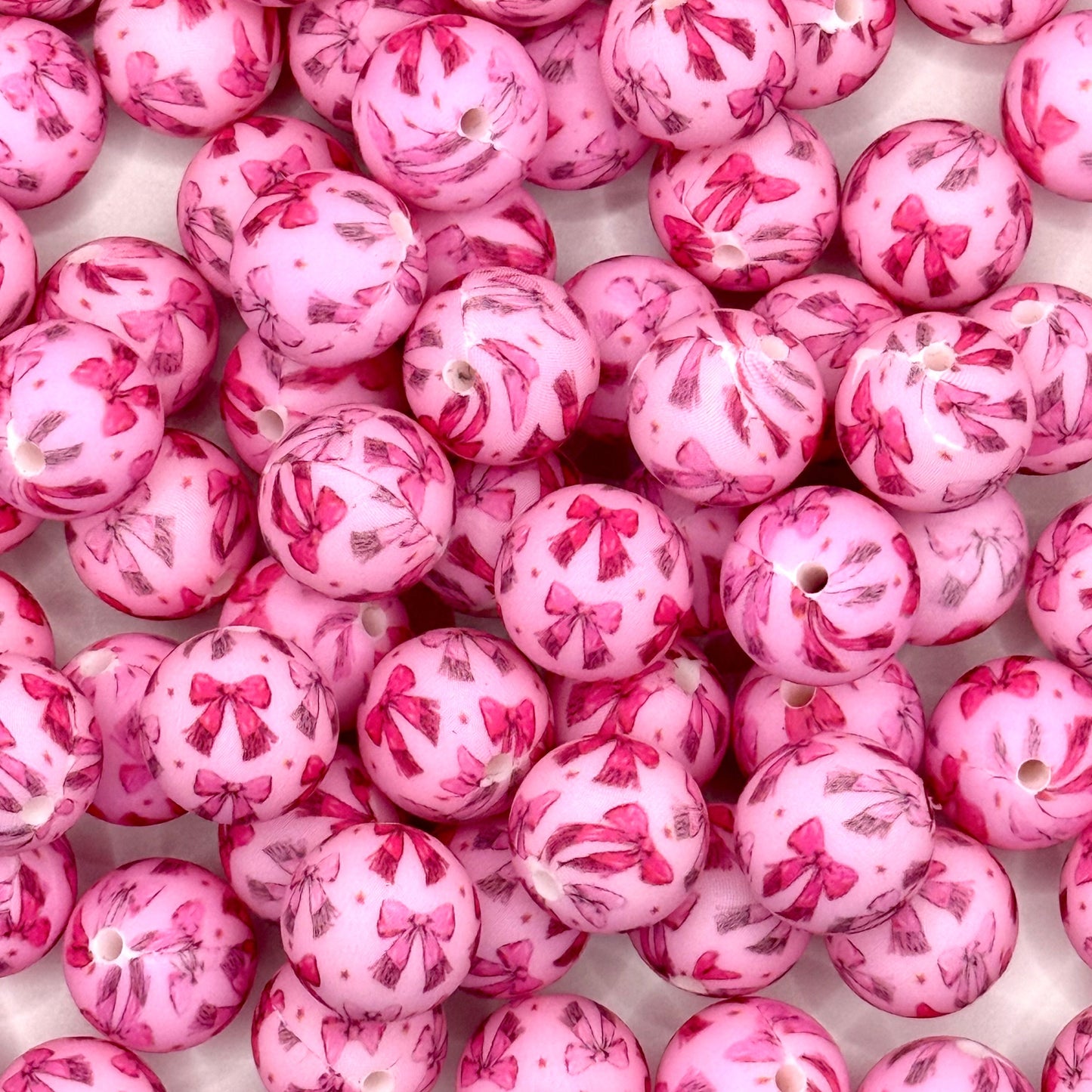 Pink Knits, Pretty Bows Printed Silicone Beads