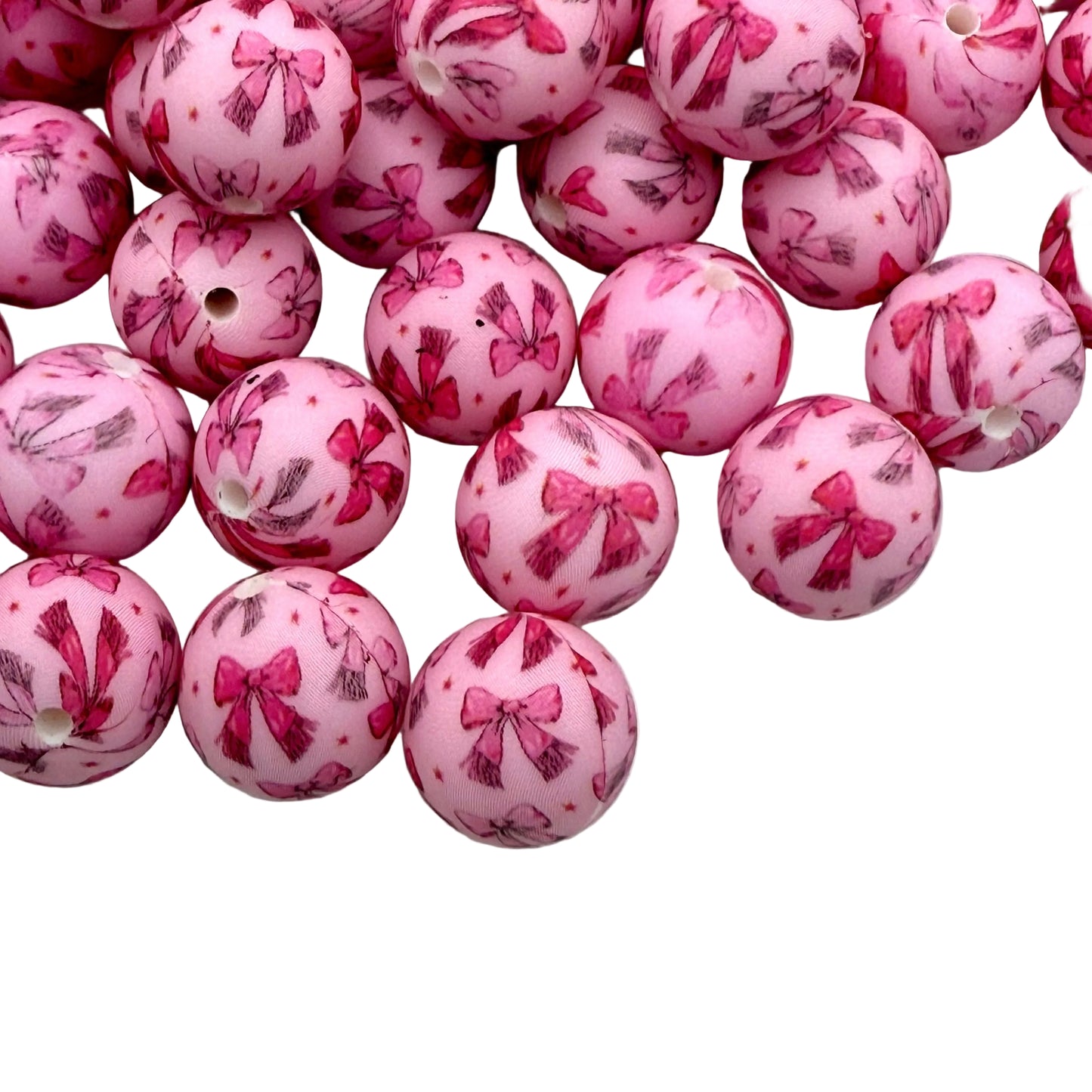 Pink Knits, Pretty Bows Printed Silicone Beads
