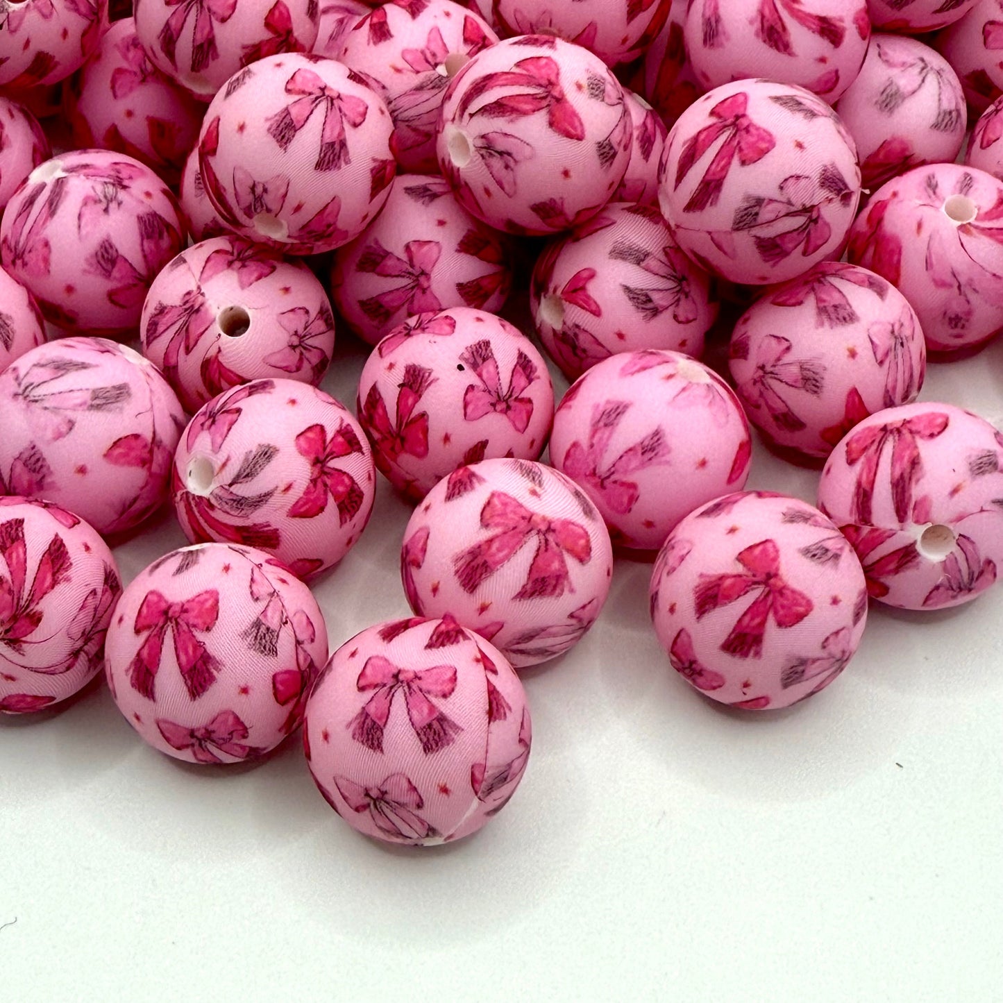 Pink Knits, Pretty Bows Printed Silicone Beads