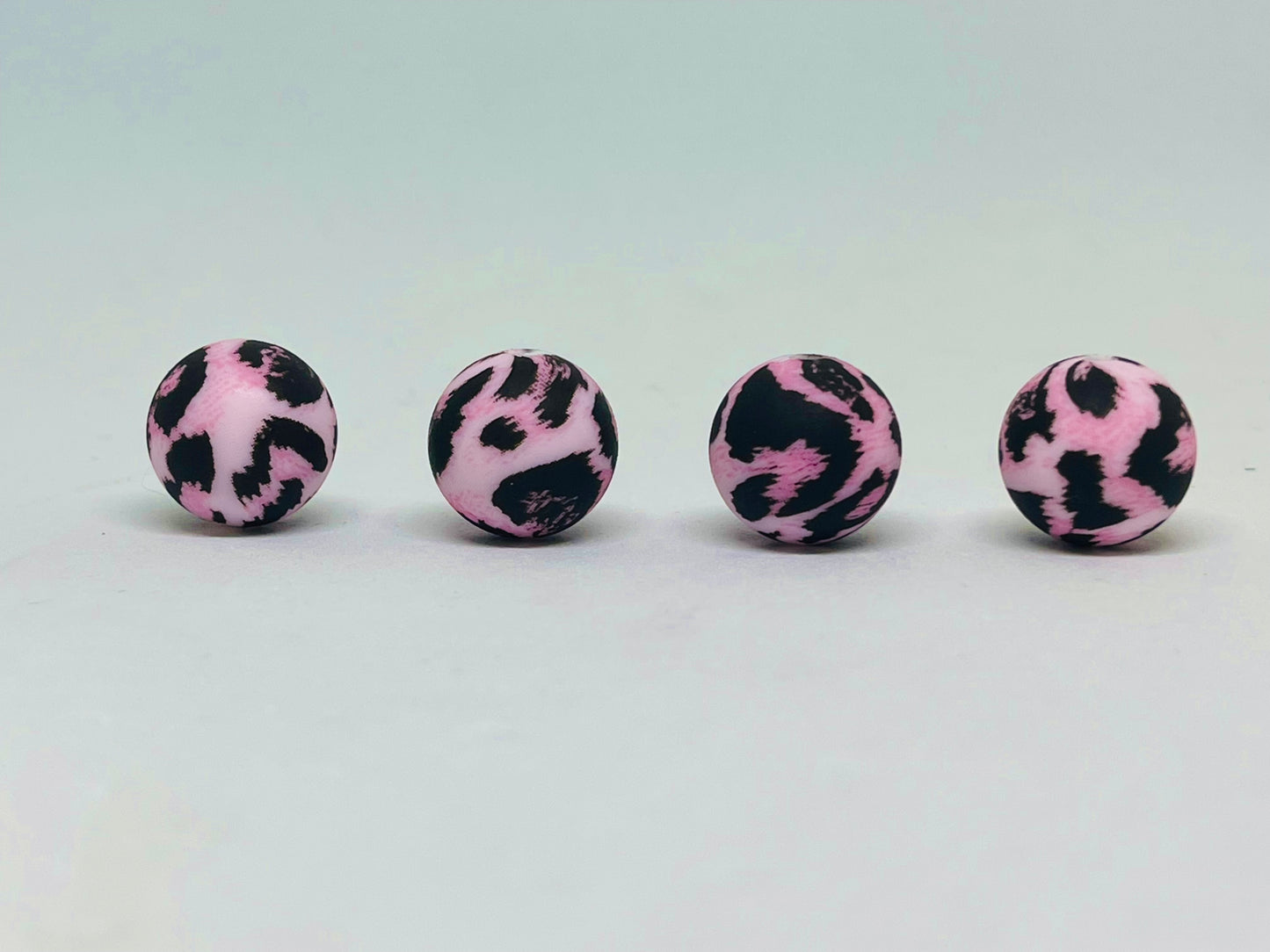 Pink Cheetah Girl Printed Silicone Beads 15mm | Farmhouse Beads | Cheetah Printed Beads | Pink Beads