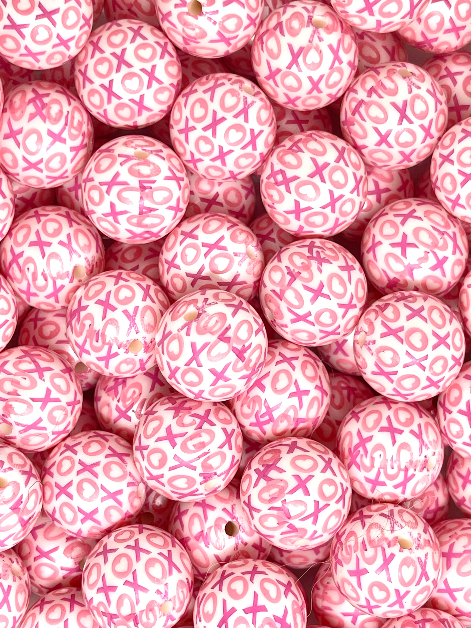 XOXO Print Acrylic Beads 20mm | Valentines Beads | Heart Printed Beads |  Valentine | Pink Beads