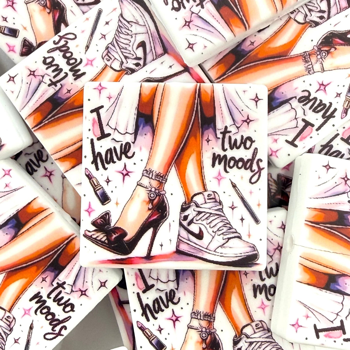 I Have Two Moods Printed Silicone Focal Beads