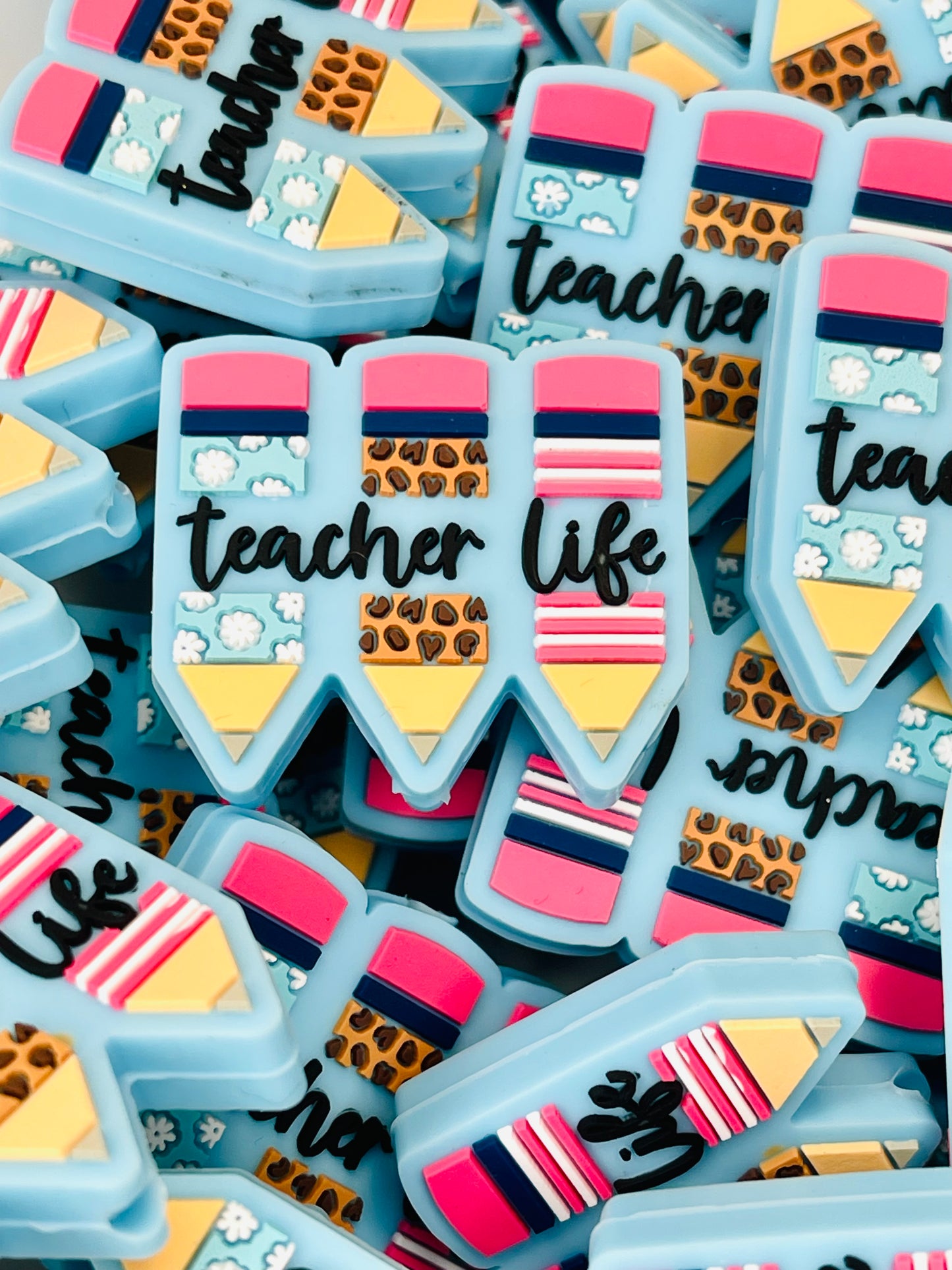 Teacher Life Pencil Silicone Focal Beads