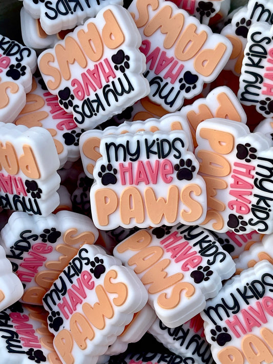 My Kids Have Paws Silicone Focal Beads | Dog Cat Beads | Colorful Bead | Dog Cat Momma Bead | Paw Beads