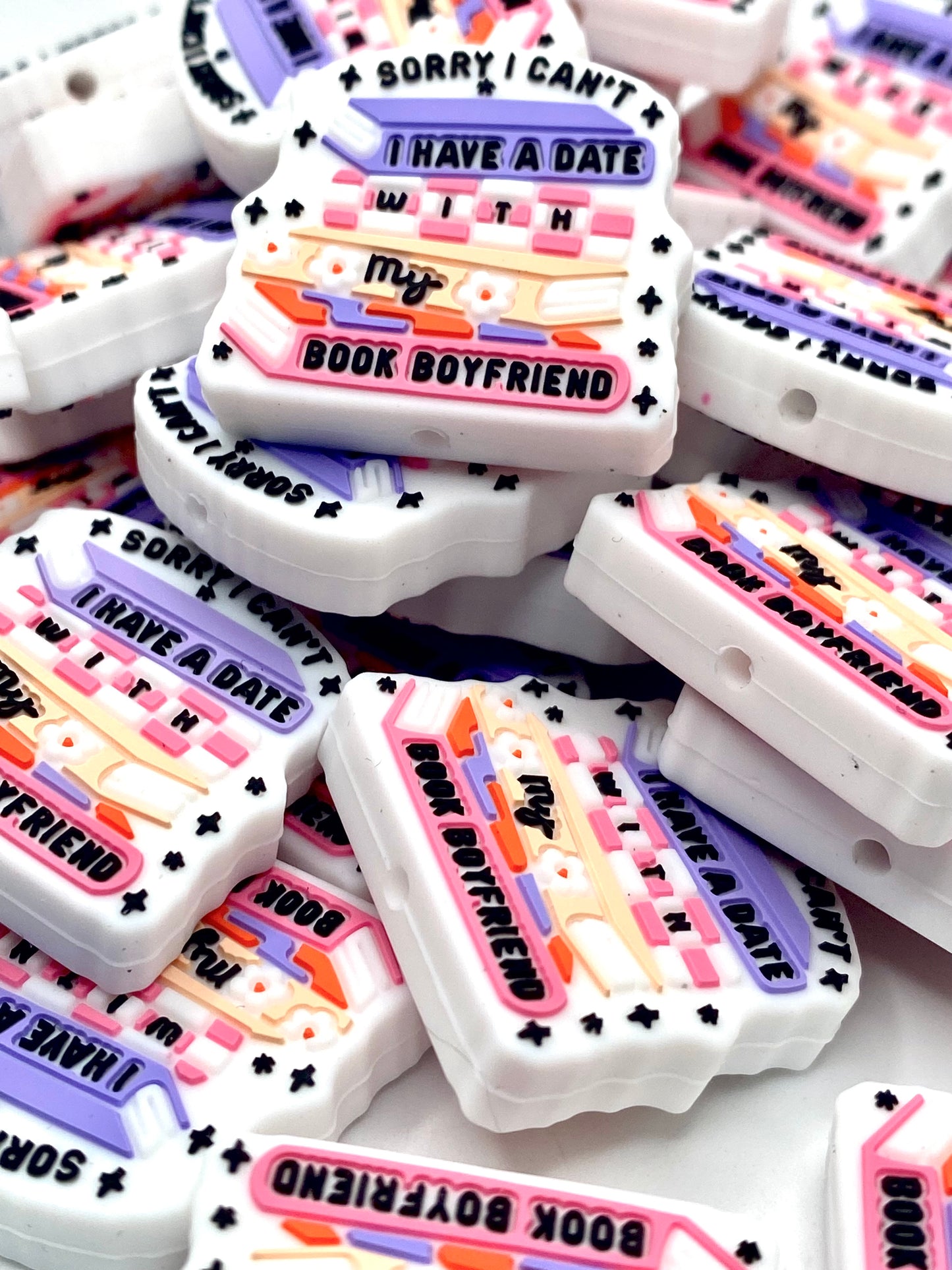 Sorry I Can't, I Have A Date w/ My Book BF Silicone Focal Beads