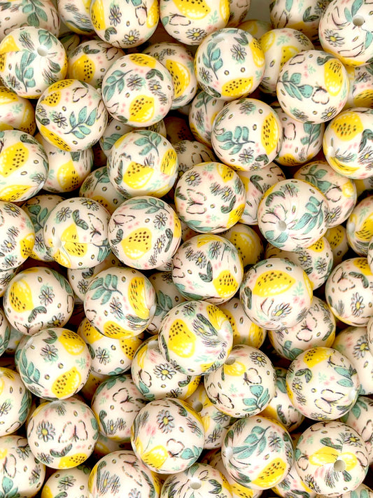 Clouded Yellow Printed Silicone Beads 15mm | Flower Beads | Printed Beads | Colorful Bead