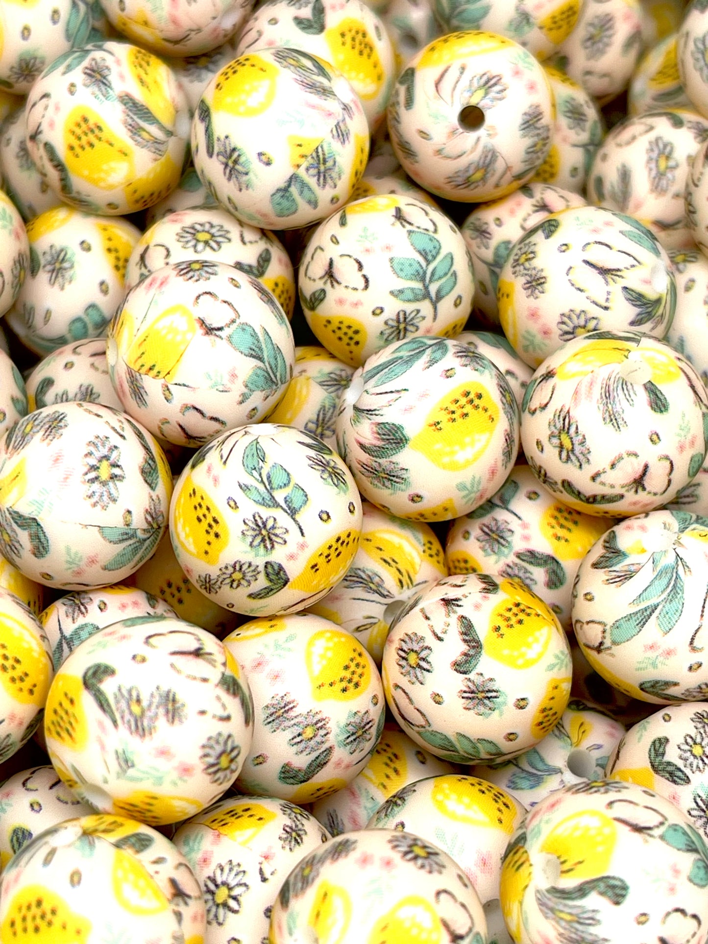 Clouded Yellow Printed Silicone Beads 15mm | Flower Beads | Printed Beads | Colorful Bead
