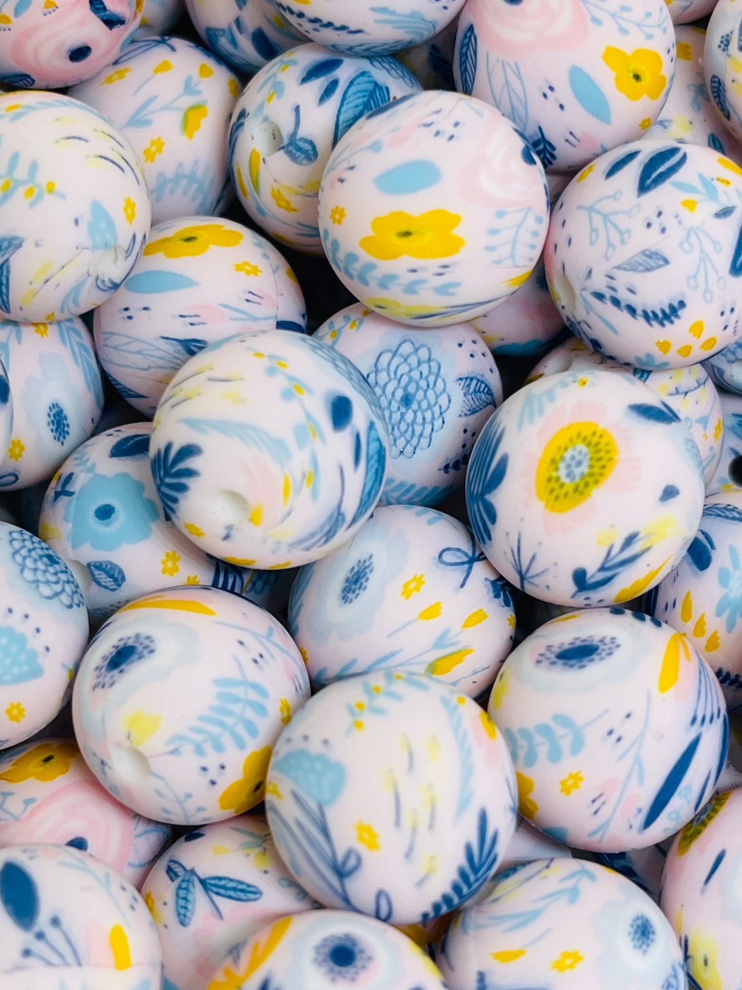 Blue Poppy Printed Silicone Beads