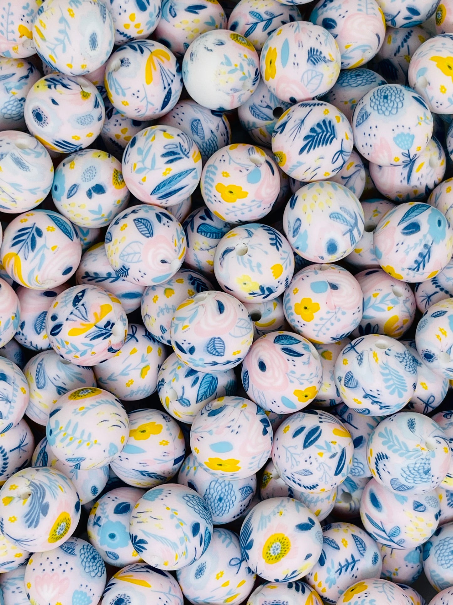 Blue Poppy Printed Silicone Beads