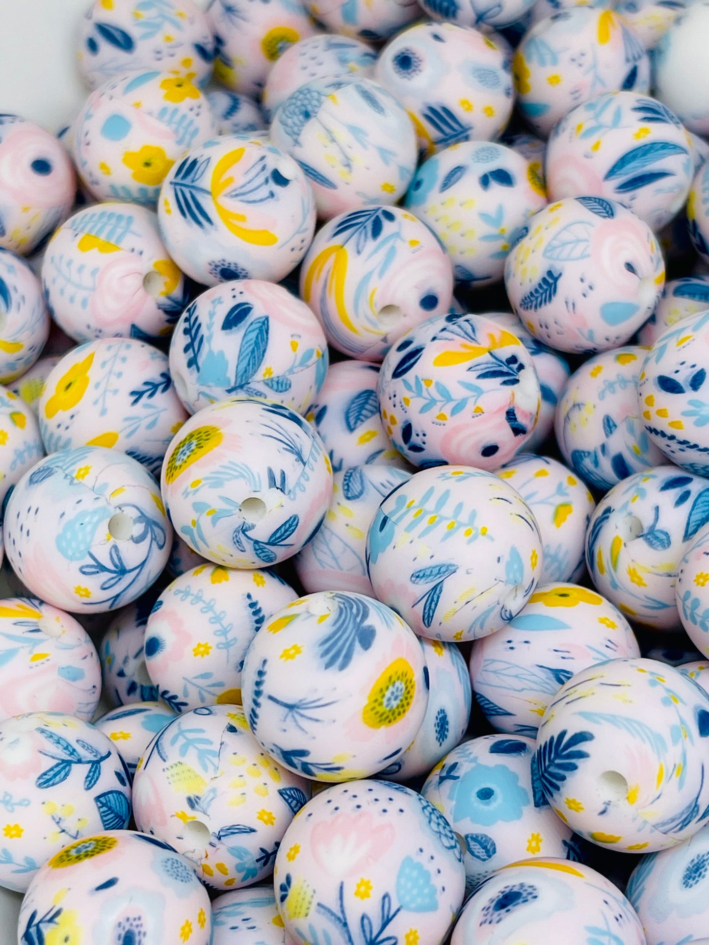 Blue Poppy Printed Silicone Beads 15mm | Flower Beads | Printed Beads | Colorful Bead