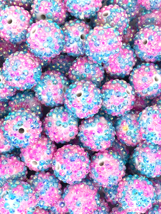 Ken's Dreamhouse Rhinestone Beads 20mm | Pink Blue Colorful Bead | Rhinestone Bead | Blue Beads