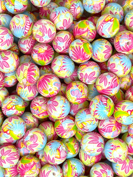 Sweet Summer Time Printed Silicone Beads 15mm | Flower Beads | Printed Beads | Colorful Bead