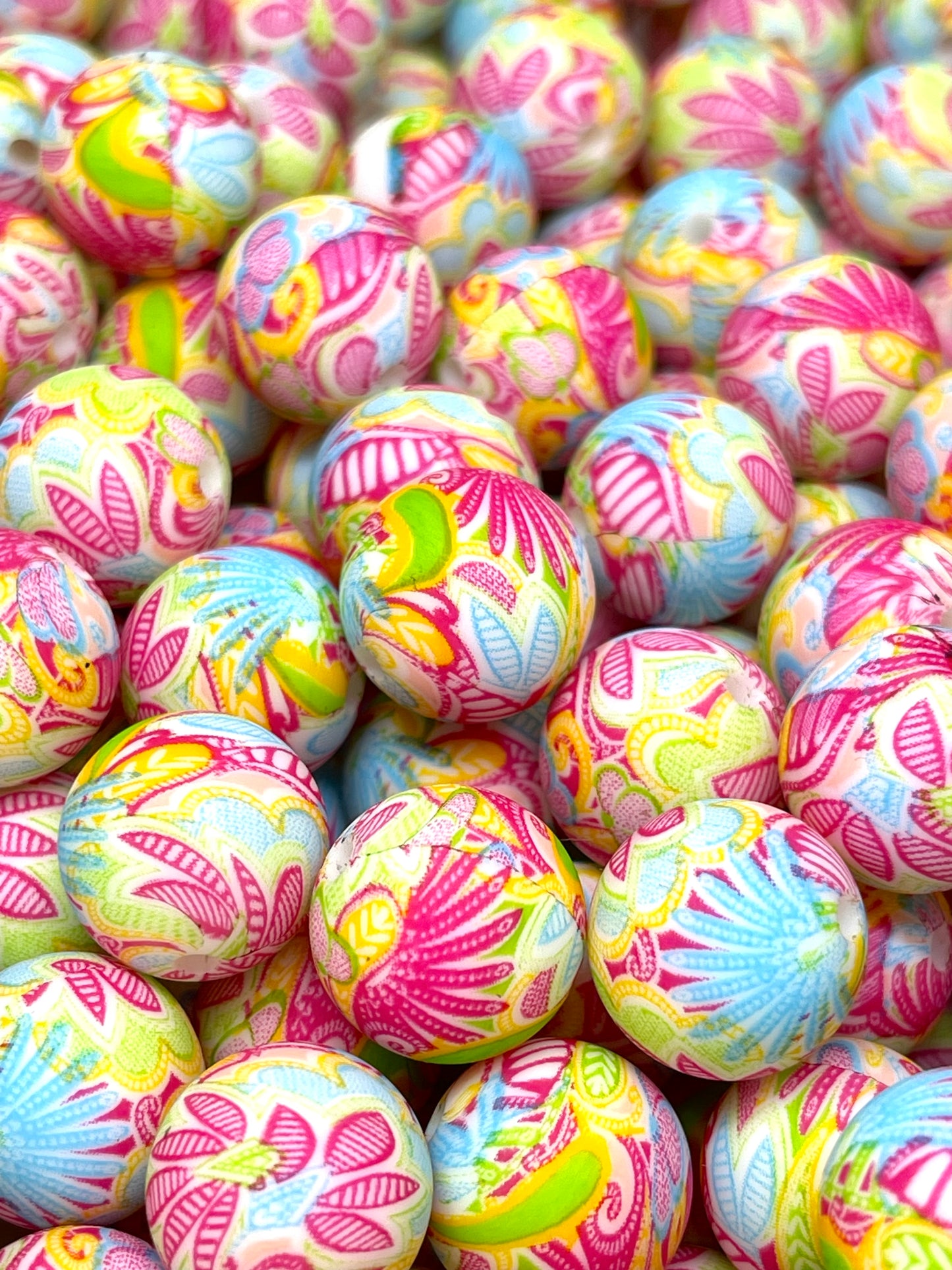 Sweet Summer Time Printed Silicone Beads 15mm | Flower Beads | Printed Beads | Colorful Bead