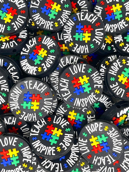 Teach Love Inspire Hope Focal Beads | Autism Beads | Colorful Beads | Beads for Pens
