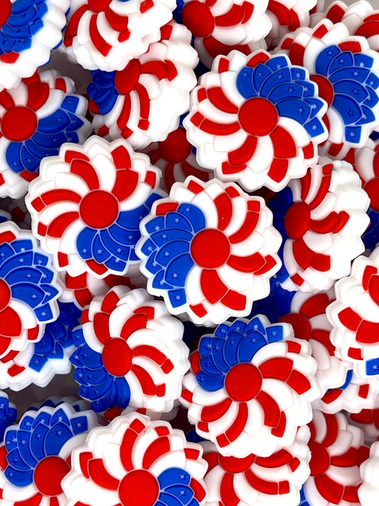 Life Is A Flowers Focal Beads | Red Beads | Country Bead | 4th of July Bead | America Bead | American Flower Beads