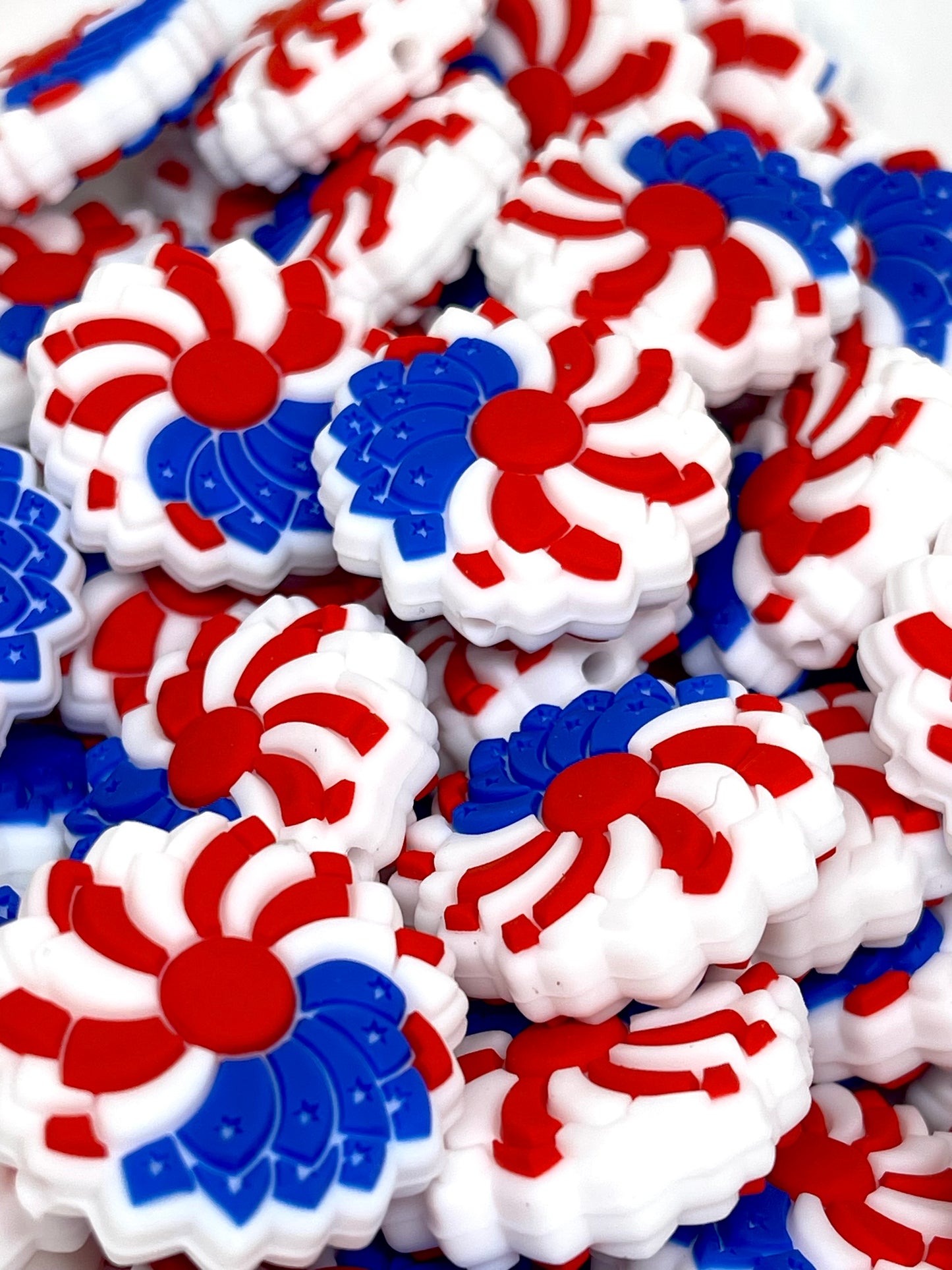 Life Is A Flowers Focal Beads | Red Beads | Country Bead | 4th of July Bead | America Bead | American Flower Beads