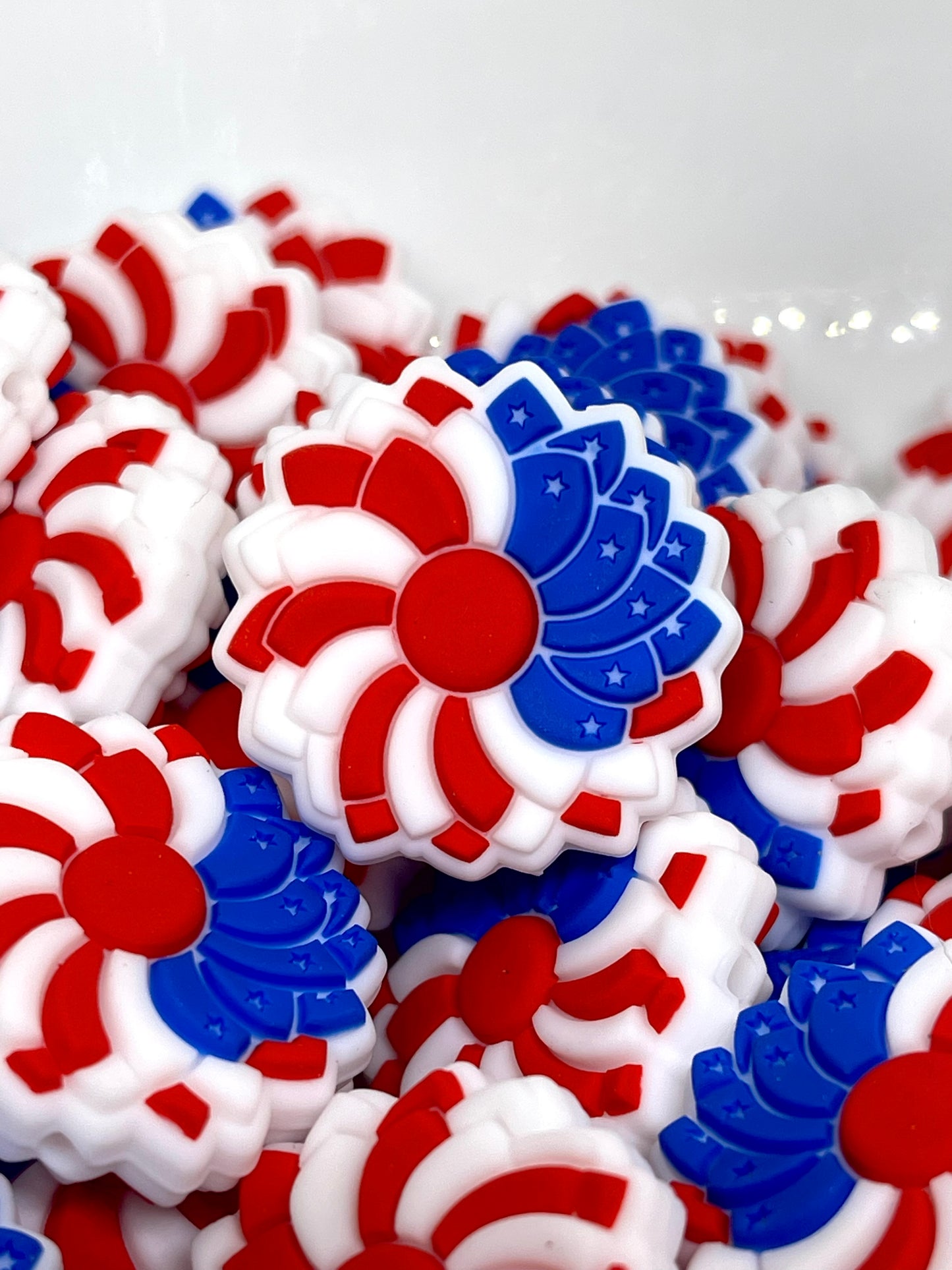 Life Is A Flowers Focal Beads | Red Beads | Country Bead | 4th of July Bead | America Bead | American Flower Beads