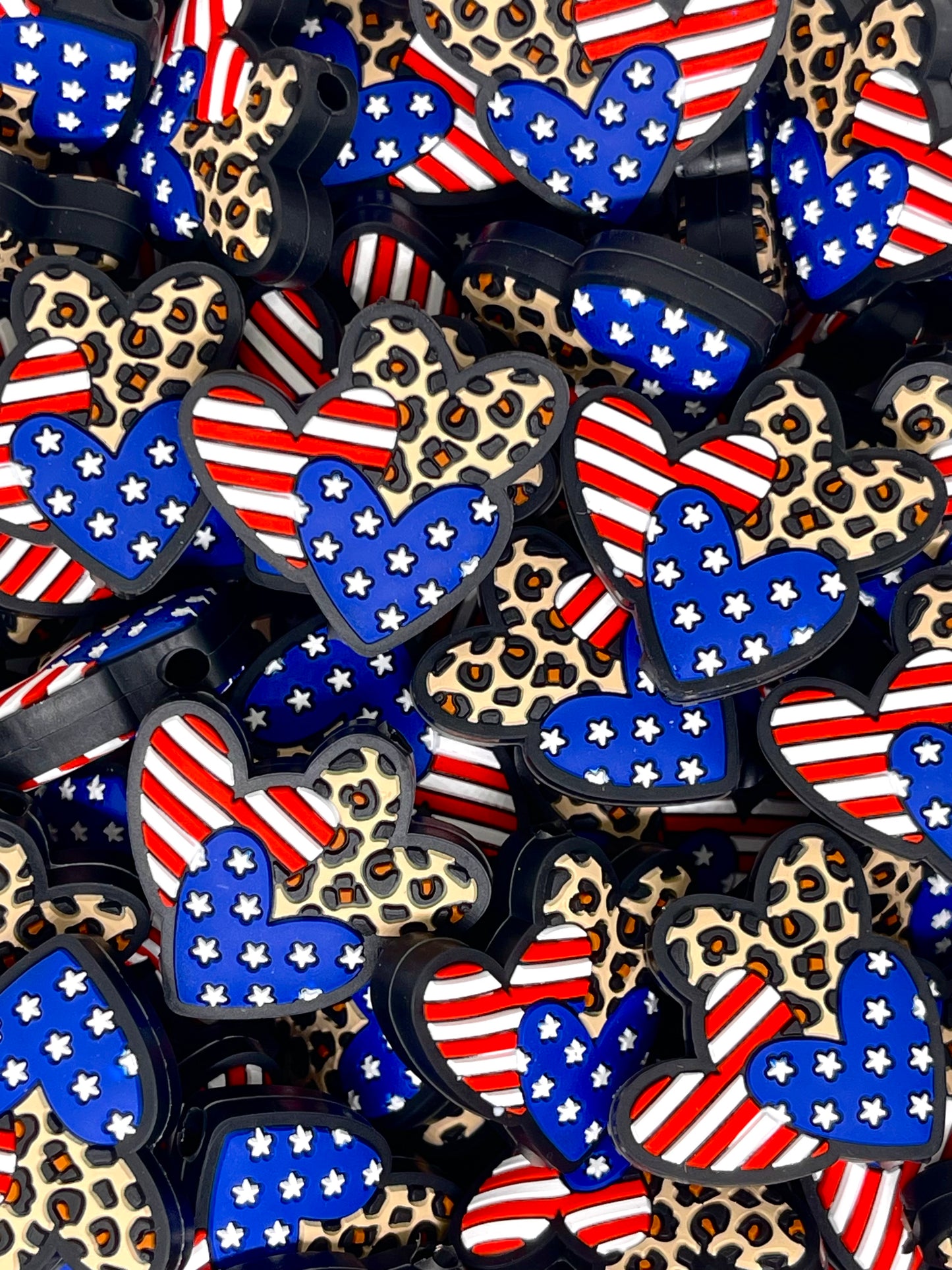 iHeart America Focal Beads | Heart Shaped Beads | Flag Bead | 4th of July Bead | America Bead