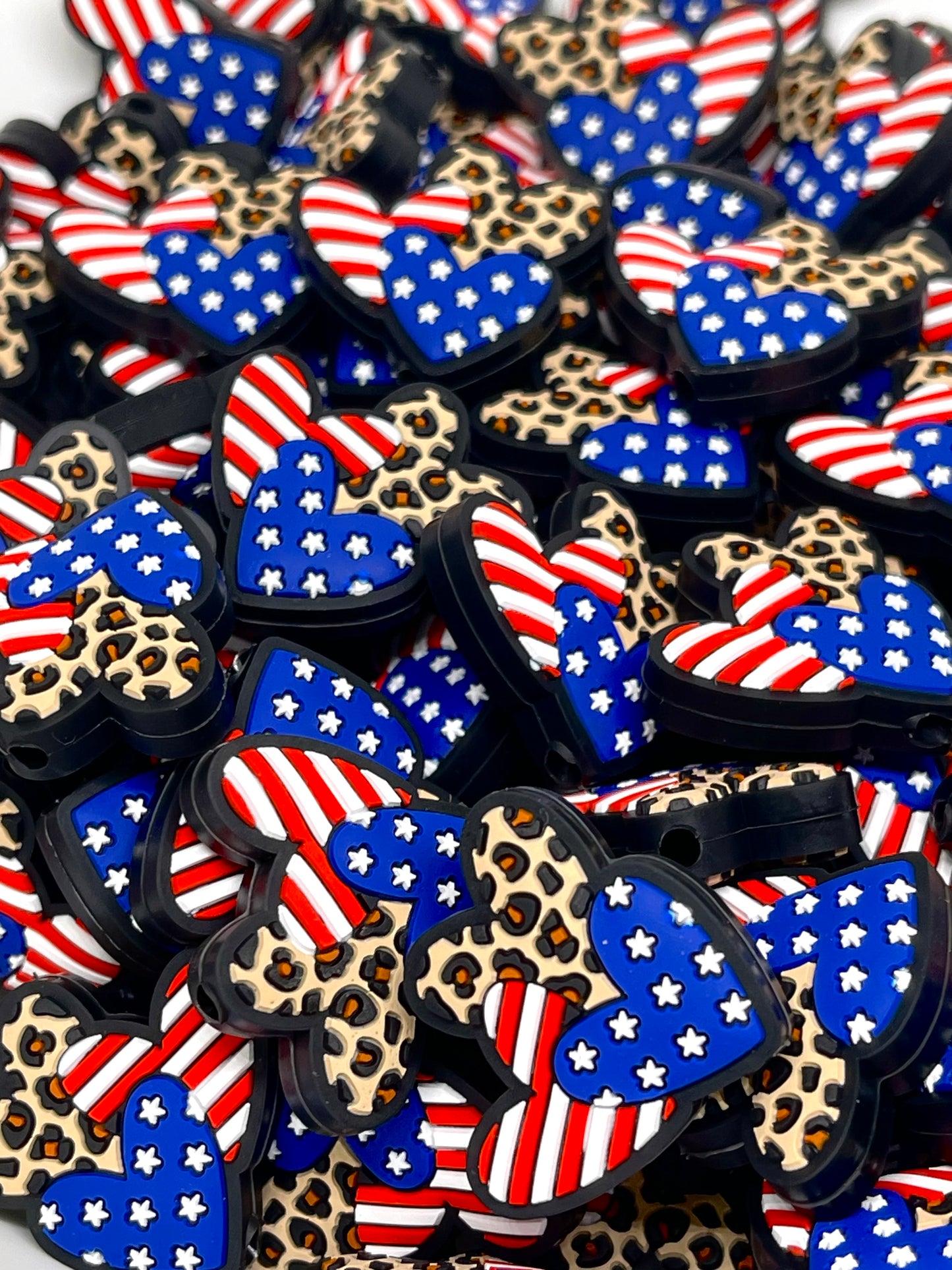 iHeart America Focal Beads | Heart Shaped Beads | Flag Bead | 4th of July Bead | America Bead